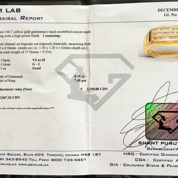 Men's 14K YG Hand Assembled Custom Made Baguette Diamond Ring - Picture 8 of 10